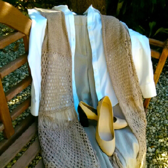 French Grey Long Retro Fringe Vest Size Large - Picture 3 of 5